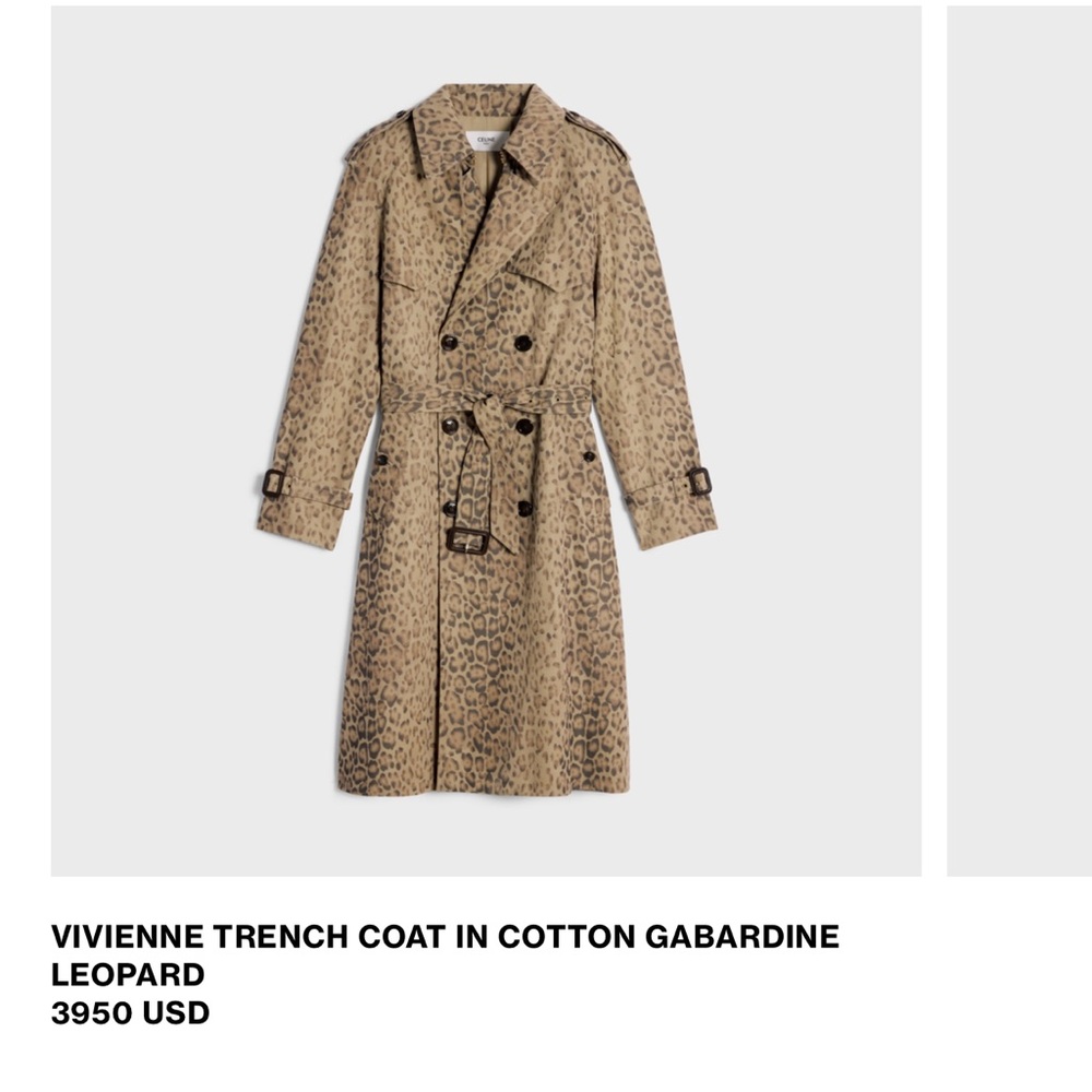 Celine Vivienne Trench Coat in Cotton Gabardine Leopard
